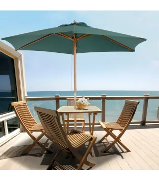 Sombrilla Parasol de Madera Ø250x230cm para Exterior con 6 Varillas Sistema de Polea Color Verde