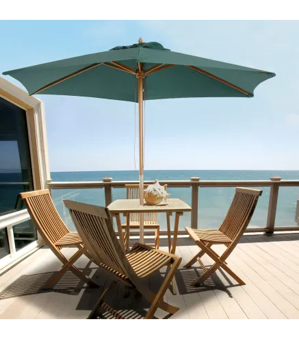 Sombrilla Parasol de Madera Ø250x230cm para Exterior con 6 Varillas Sistema de Polea Color Verde