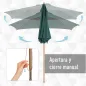 Sombrilla Parasol de Madera Ø250x230cm para Exterior con 6 Varillas Sistema de Polea Color Verde