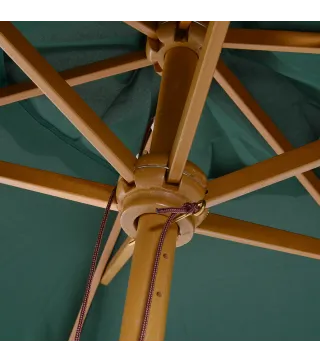Sombrilla Parasol de Madera Ø250x230cm para Exterior con 6 Varillas Sistema de Polea Color Verde