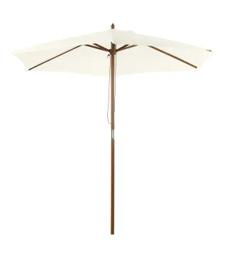 Sombrilla Parasol de Madera Ø250x230cm para Exterior con 6 Varillas Sistema de Polea Color Blanco