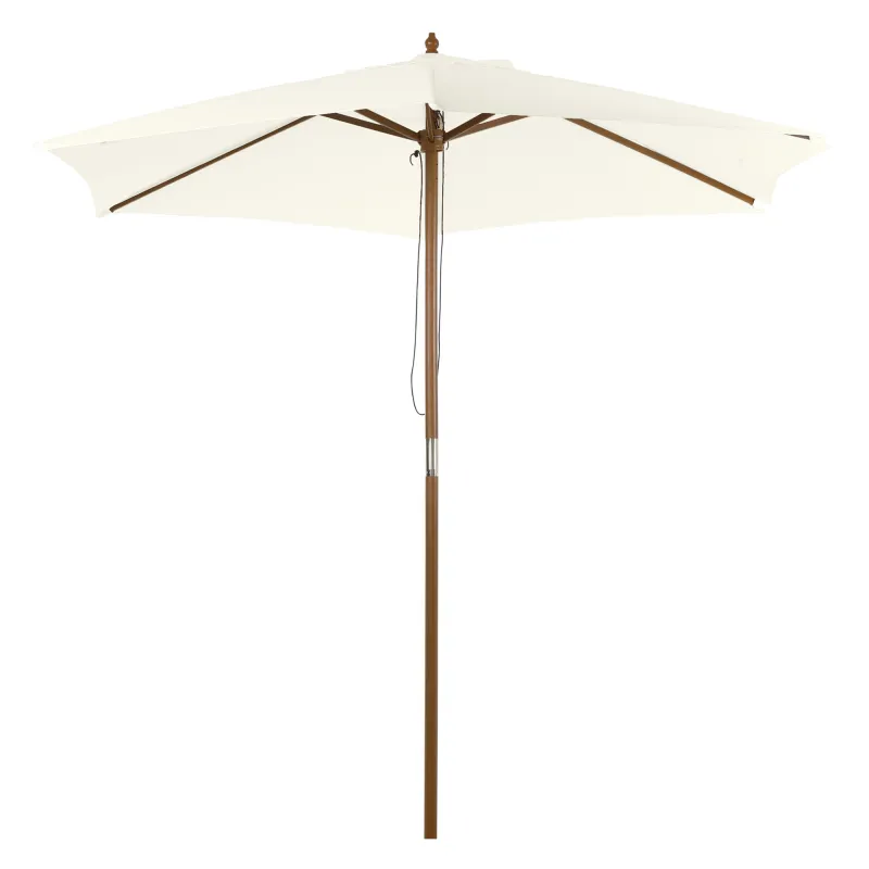 Sombrilla Parasol de Madera Ø250x230cm para Exterior con 6 Varillas Sistema de Polea Color Blanco