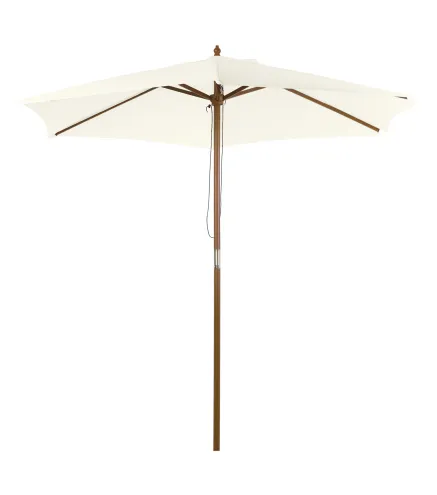 Sombrilla Parasol de Madera Ø250x230cm para Exterior con 6 Varillas Sistema de Polea Color Blanco
