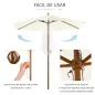 Sombrilla Parasol de Madera Ø250x230cm para Exterior con 6 Varillas Sistema de Polea Color Blanco