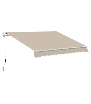 Toldo Manual 395x245 cm con Manivela Toldo Balcón Patio Terraza de Aluminio y Tejido Poliéster 280 g/m² Anti-UV Beige