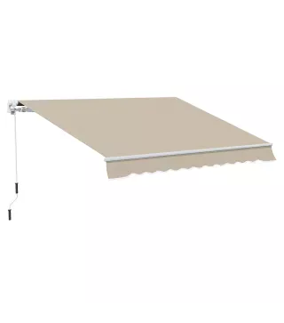 Toldo Manual 395x245 cm con Manivela Toldo Balcón Patio Terraza de Aluminio y Tejido Poliéster 280 g/m² Anti-UV Beige
