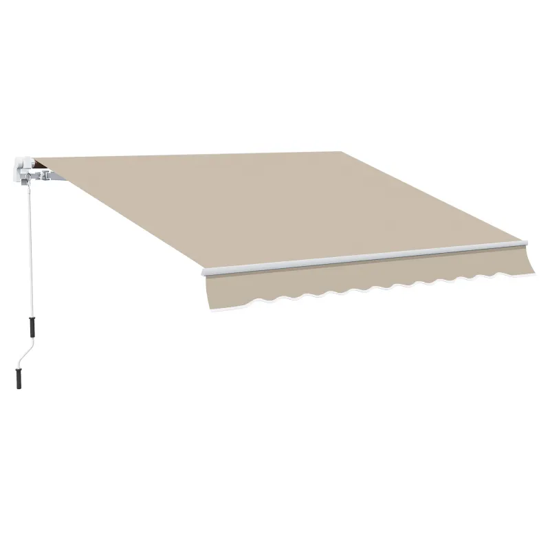 Toldo Manual 395x245 cm con Manivela Toldo Balcón Patio Terraza de Aluminio y Tejido Poliéster 280 g/m² Anti-UV Beige