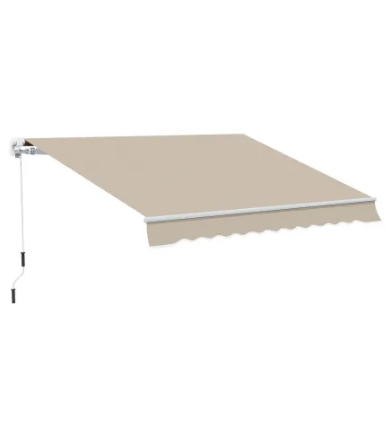 Toldo Manual 395x245 cm con Manivela Toldo Balcón Patio Terraza de Aluminio y Tejido Poliéster 280 g/m² Anti-UV Beige