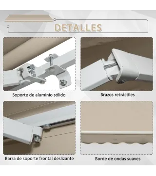 Toldo Manual 395x245 cm con Manivela Toldo Balcón Patio Terraza de Aluminio y Tejido Poliéster 280 g/m² Anti-UV Beige