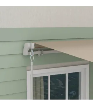 Toldo Manual 395x245 cm con Manivela Toldo Balcón Patio Terraza de Aluminio y Tejido Poliéster 280 g/m² Anti-UV Beige