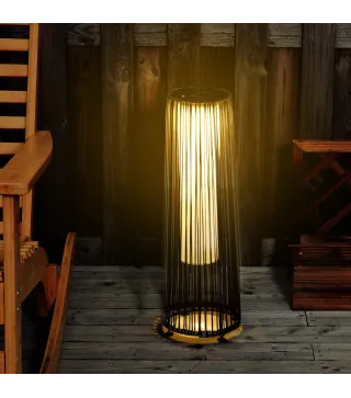 Linterna de Jardín de Ratán Sintético Farola Solar Exterior con Luces LED Encendido y Apagado Automático Impermeable para Terraz