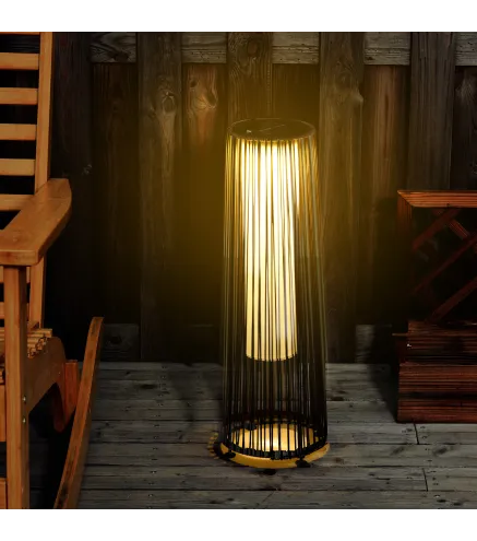 Linterna de Jardín de Ratán Sintético Farola Solar Exterior con Luces LED Encendido y Apagado Automático Impermeable para Terraz