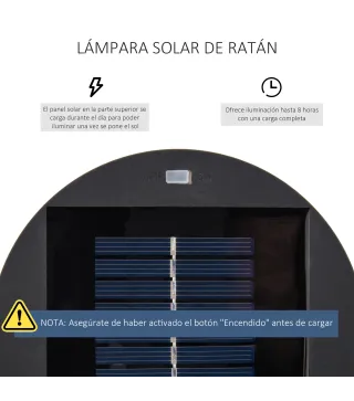 Linterna de Jardín de Ratán Sintético Farola Solar Exterior con Luces LED Encendido y Apagado Automático Impermeable para Terraz