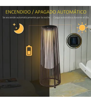 Linterna de Jardín de Ratán Sintético Farola Solar Exterior con Luces LED Encendido y Apagado Automático Impermeable para Terraz