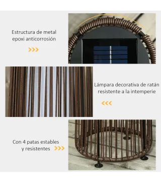 Linterna de Jardín de Ratán Sintético Farola Solar Exterior con Luces LED Encendido y Apagado Automático Impermeable para Terraz