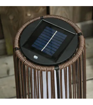 Linterna de Jardín de Ratán Sintético Farola Solar Exterior con Luces LED Encendido y Apagado Automático Impermeable para Terraz