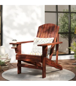 Silla Adirondack de Madera con Reposabrazos y Respaldo Alto para Terraza Balcón Exterior 72x95x93 cm Marrón