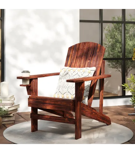 Silla Adirondack de Madera con Reposabrazos y Respaldo Alto para Terraza Balcón Exterior 72x95x93 cm Marrón