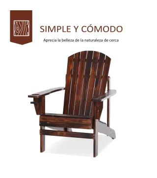 Silla Adirondack de Madera con Reposabrazos y Respaldo Alto para Terraza Balcón Exterior 72x95x93 cm Marrón