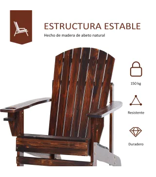 Silla Adirondack de Madera con Reposabrazos y Respaldo Alto para Terraza Balcón Exterior 72x95x93 cm Marrón