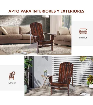 Silla Adirondack de Madera con Reposabrazos y Respaldo Alto para Terraza Balcón Exterior 72x95x93 cm Marrón