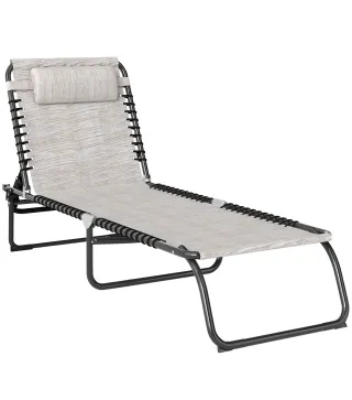 Tumbona Plegable, Tumbona Jardín Exterior Reclinable 4 Posiciones con Reposacabezas y Marco de Acero, Carga 120 kg, para Terraza