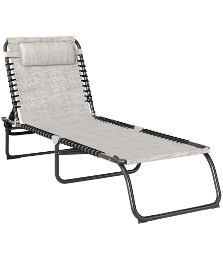 Tumbona Plegable, Tumbona Jardín Exterior Reclinable 4 Posiciones con Reposacabezas y Marco de Acero, Carga 120 kg, para Terraza