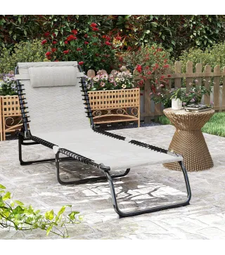 Tumbona Plegable, Tumbona Jardín Exterior Reclinable 4 Posiciones con Reposacabezas y Marco de Acero, Carga 120 kg, para Terraza