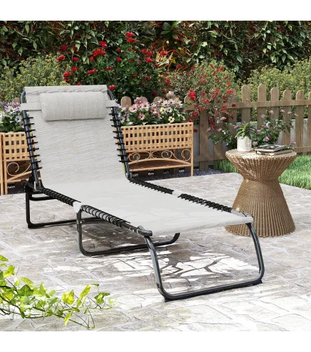 Tumbona Plegable, Tumbona Jardín Exterior Reclinable 4 Posiciones con Reposacabezas y Marco de Acero, Carga 120 kg, para Terraza