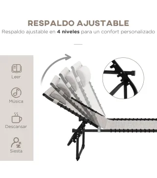 Tumbona Plegable, Tumbona Jardín Exterior Reclinable 4 Posiciones con Reposacabezas y Marco de Acero, Carga 120 kg, para Terraza