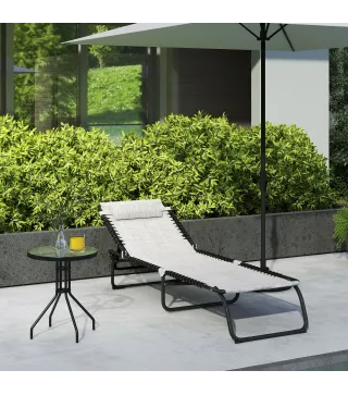 Tumbona Plegable, Tumbona Jardín Exterior Reclinable 4 Posiciones con Reposacabezas y Marco de Acero, Carga 120 kg, para Terraza