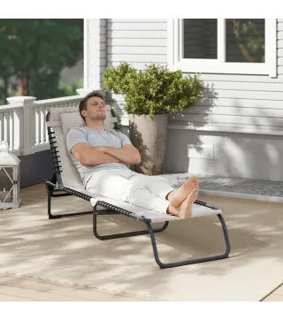 Tumbona Plegable, Tumbona Jardín Exterior Reclinable 4 Posiciones con Reposacabezas y Marco de Acero, Carga 120 kg, para Terraza