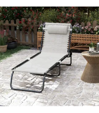 Tumbona Plegable, Tumbona Jardín Exterior Reclinable 4 Posiciones con Reposacabezas y Marco de Acero, Carga 120 kg, para Terraza