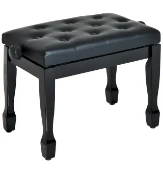 Banco de Piano Altura Ajustable Banqueta de Piano Asiento de Cuero Sintético Patas de Madera 64x35x55 cm Negro