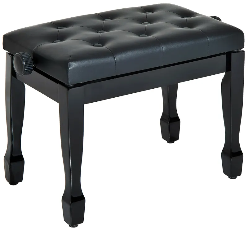 Banco de Piano Altura Ajustable Banqueta de Piano Asiento de Cuero Sintético Patas de Madera 64x35x55 cm Negro