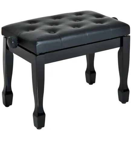 Banco de Piano Altura Ajustable Banqueta de Piano Asiento de Cuero Sintético Patas de Madera 64x35x55 cm Negro