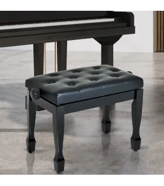 Banco de Piano Altura Ajustable Banqueta de Piano Asiento de Cuero Sintético Patas de Madera 64x35x55 cm Negro