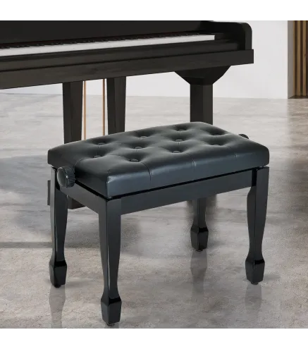 Banco de Piano Altura Ajustable Banqueta de Piano Asiento de Cuero Sintético Patas de Madera 64x35x55 cm Negro