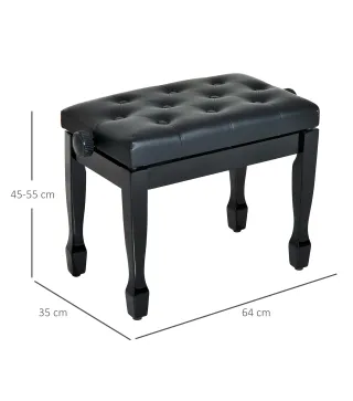 Banco de Piano Altura Ajustable Banqueta de Piano Asiento de Cuero Sintético Patas de Madera 64x35x55 cm Negro