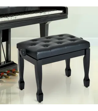 Banco de Piano Altura Ajustable Banqueta de Piano Asiento de Cuero Sintético Patas de Madera 64x35x55 cm Negro