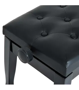 Banco de Piano Altura Ajustable Banqueta de Piano Asiento de Cuero Sintético Patas de Madera 64x35x55 cm Negro