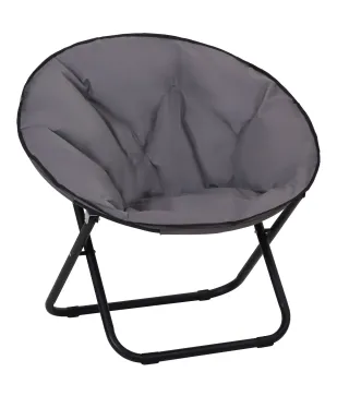 Silla de Platillo Plegable Silla de Luna con Asiento de Tela Oxford y Patas de Metal Carga 120 kg 80x80x75 cm Gris
