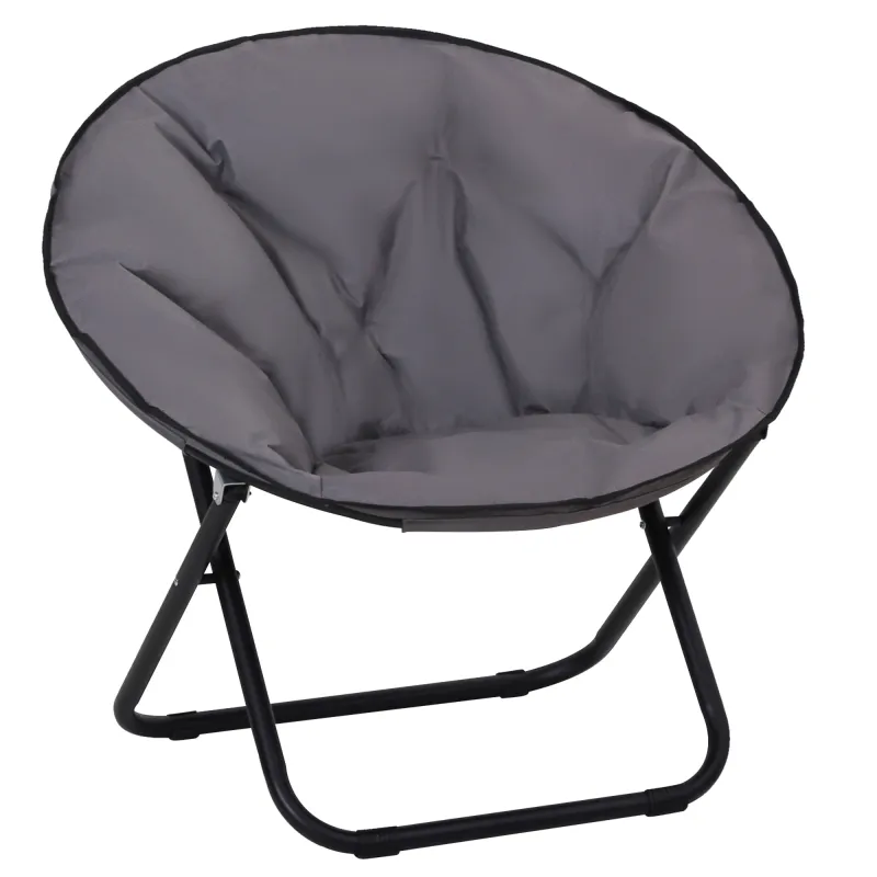 Silla de Platillo Plegable Silla de Luna con Asiento de Tela Oxford y Patas de Metal Carga 120 kg 80x80x75 cm Gris