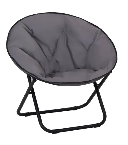 Silla de Platillo Plegable Silla de Luna con Asiento de Tela Oxford y Patas de Metal Carga 120 kg 80x80x75 cm Gris