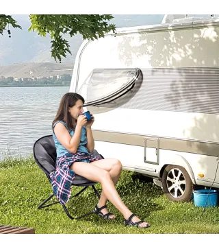 Silla de Platillo Plegable Silla de Luna con Asiento de Tela Oxford y Patas de Metal Carga 120 kg 80x80x75 cm Gris