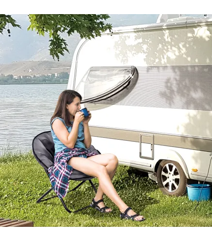 Silla de Platillo Plegable Silla de Luna con Asiento de Tela Oxford y Patas de Metal Carga 120 kg 80x80x75 cm Gris