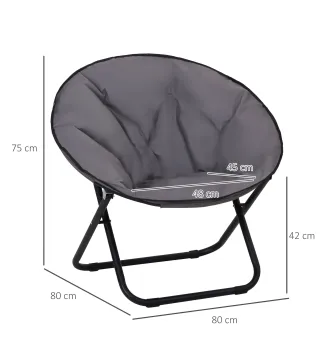 Silla de Platillo Plegable Silla de Luna con Asiento de Tela Oxford y Patas de Metal Carga 120 kg 80x80x75 cm Gris