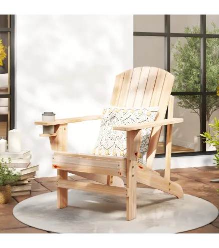 Silla Adirondack de Madera con Reposabrazos y Respaldo Alto para Terraza Balcón Exterior 72x95x93 cm Natural