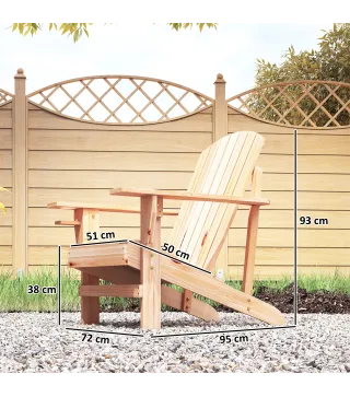 Silla Adirondack de Madera con Reposabrazos y Respaldo Alto para Terraza Balcón Exterior 72x95x93 cm Natural