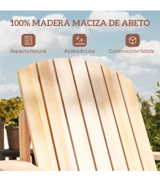 Silla Adirondack de Madera con Reposabrazos y Respaldo Alto para Terraza Balcón Exterior 72x95x93 cm Natural